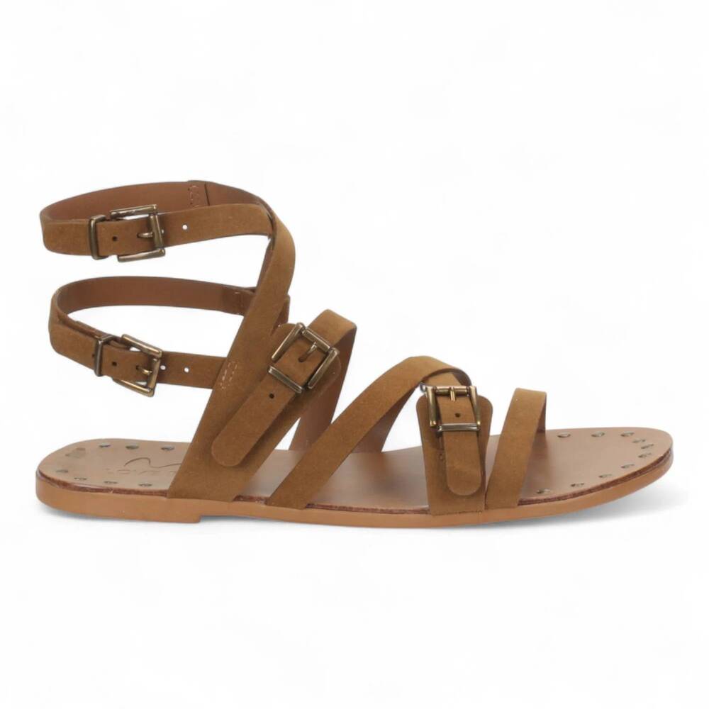 NEW LOVE RIO women's leire suede flat sandal in whiskey